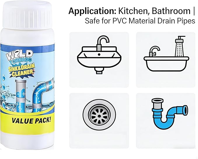 Wild Tornado Powerful Sink and Drain Cleaner High Efficiency - Drain Clog Remover Kitchen Sewer Power Pipe Channel Powder (4)