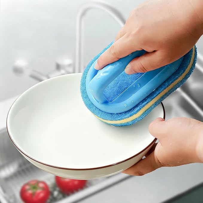 Cleaning Brush, Thick Scrubber for Non-Stick Cookware, Kitchen Pot and Pan Cleaner with Ergonomic Grip