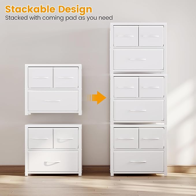 Homeiju Stackable 3-Drawer Fabric Dresser with Waterproof Wood Top – Closet Organizer & Storage Drawers for Bedroom, Modern Metal Frame Design (2 Tier-2 Pack)