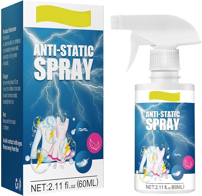 60 ml Anti-Static Spray, Anti-Static Remover for Clothes, Textiles, Hair, Gentle Fabric Softener Spray, 1 Piece Odour Eliminator, Easy to Carry, Home Office
