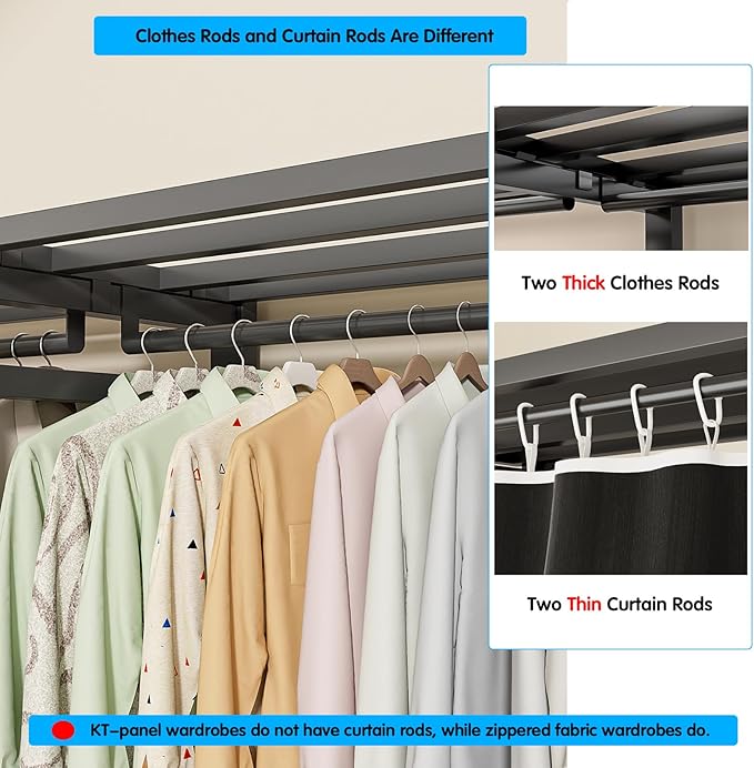 Heavy Duty Portable Closet with Cover 1200Ibs Foldable Covered Clothes Rack for Hanging Armoire Wardrobe Closet System Freestanding Coat Storage Garment Racks (168cm/66in（black）)