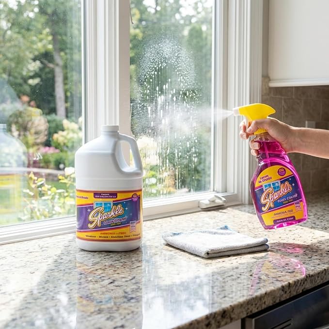 Sparkle Glass Cleaner Refill 1 Gallon (128 Fl Oz) – Ammonia-Free Heavy Duty Streak-Free Formula for Windows, Mirrors & Glass (Pack of 1)