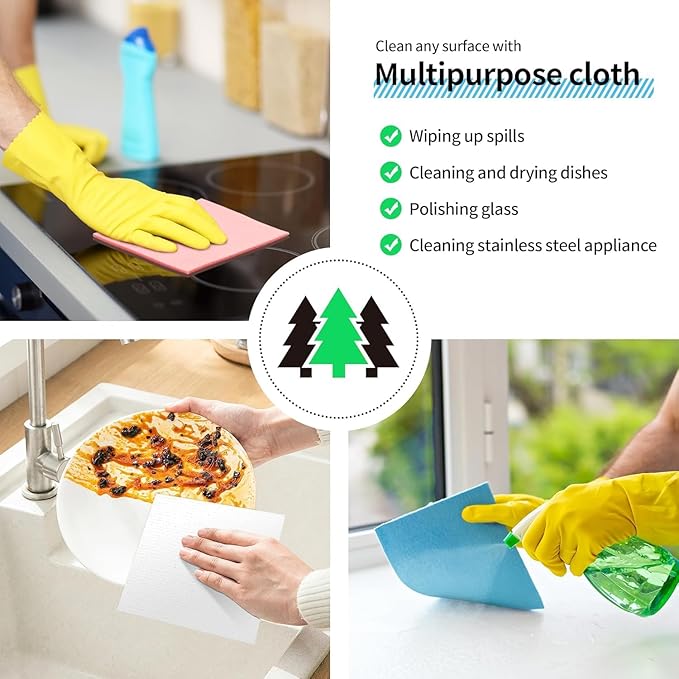 HOMERHYME Swedish Dishcloths, 10 Pack Kitchen Towels Dish Rags, Absorbent Swedish Dish Towels for Kitchen, Non-Scratch Cellulose Sponge Cloths, Biodegradable Washable Reusable Paper Towels, Assorted
