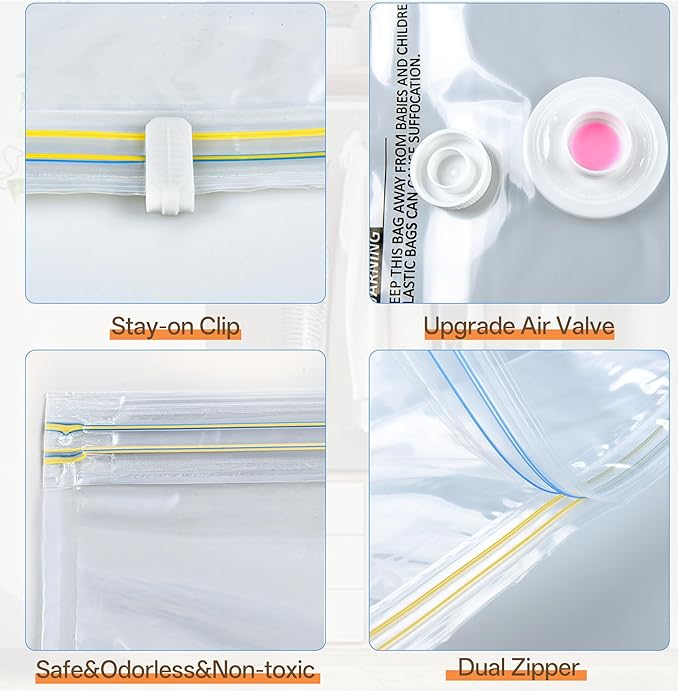 Vacuum Storage Bag with Rechargeable Cordless Pump, 12 Pack Vacuum Seal Space Saver Bags for Clothing Clothes Travel Home