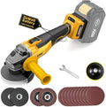 Brushless Angle Grinder, for DEWALT 20V Battery, 4-1/2" Cordless Small Angle Grinder with Auxiliary Handle, 10 Sandpapers, 2 Cutting & 2 Grinding Wheels, Pin Wrench, Lock-on Slide Switch for Polishing