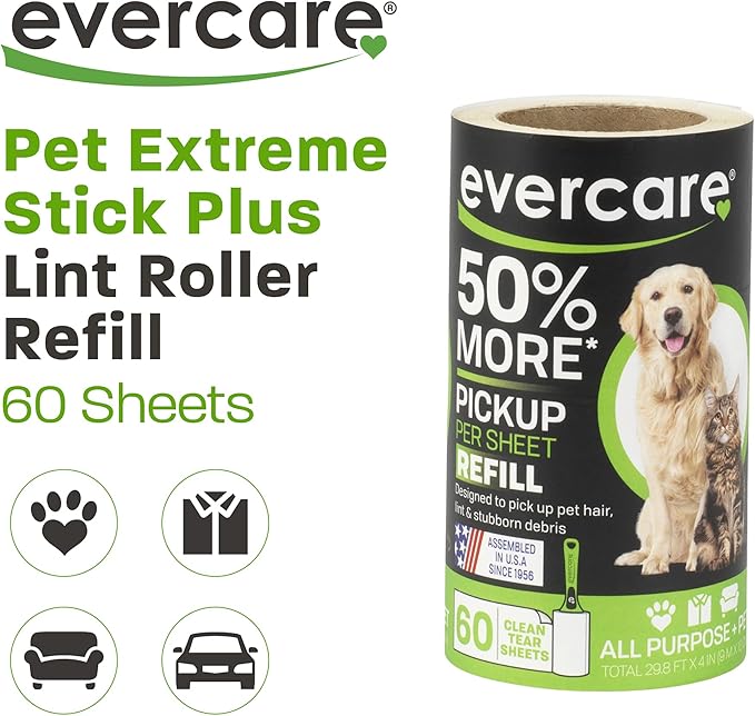 Evercare Extra Sticky Pet Lint Roller Refill 60 Sheets, 6-Pack