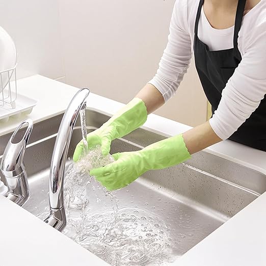 SHOWA 111 Skin-Friendly Dishwashing Gloves, Latex-Free PVC, Reusable Housekeeping Gloves with Cotton Liner, Non-Slip Grip for Kitchen & Gardening, Made in Japan, Large, 2-Pairs