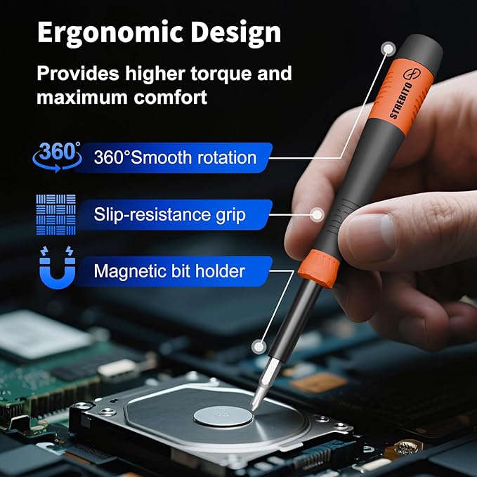 STREBITO Micro Screwdriver Set 64 in 1 Magnetic Screwdriver Set with Torx, Triwing, Pentalobe Star, Electronic Repair Tool Kit for Computer, PC, Laptop, Phone, PS5, XBOX, Switch, Eyeglasses