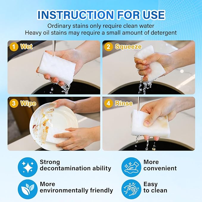 Magic Sponges Cleaning Eraser, 200 Pack 2X Density Stronger Melamine Sponge Foam Pads, Multi-Functional Household Cleaner Dish Sponge, Cleaning Supplies for Kitchen, Bathroom, Floor, Sink,Wall Cleaner