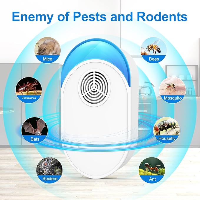 Upgraded Ultrasonic Repeller, Indoor Ultrasonic Repellent for Roach, Rodent, Mouse, Bugs, Ant, Mosquito, Mice, Spider, Electronic Plug in Pest Control (8)