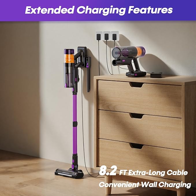 Flybroom Cordless Vacuum Cleaner, 650W 48KPa Vacuum Cleaners for Home, Self-Standing Stick Vacuums with LED Display, Anti-Tangle, Lightweight, Stick Vacuum Rechargeable for Pet Hair Carpet Floor