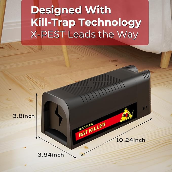 X-PEST Electronic Rat Trap – Big Size Electric Rodent Trap Zapper for Indoor Use, Reusable Rodent Trap, No Touch No See, Effective Mice & Rats Control