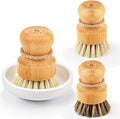 SUBEKYU Bamboo Dish Scrub Brushes, Kitchen Wooden Cleaning Scrubbers Set for Washing Cast Iron Pans/Pots, Set of 3