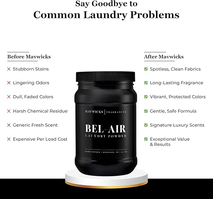 Luxury Laundry Detergent Powder (Bel-Aire) 32 Oz – Concentrated for Tough Stains and Odors, For All Washing machine types – Gentle on Fabrics
