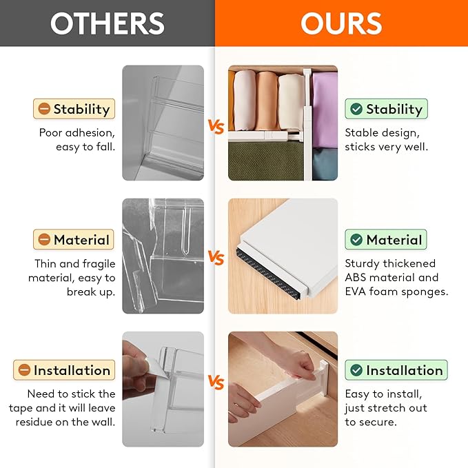 Lifewit 4 Pack 4" High Drawer Dividers 28-43.5cm/11-17" Adjustable Drawer Organizer for Clothes/Utensils, Expandable Drawer Separator in Dresser/Kitchen/Bedroom/Office Organization & Storage Beige