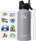 Swigina [2-IN-1 LID] Insulated Water Bottle with Silicone Boot (36hrs Cold/18hrs Hot) - DIY Stickers, Leakproof, BPA Free, 32 oz