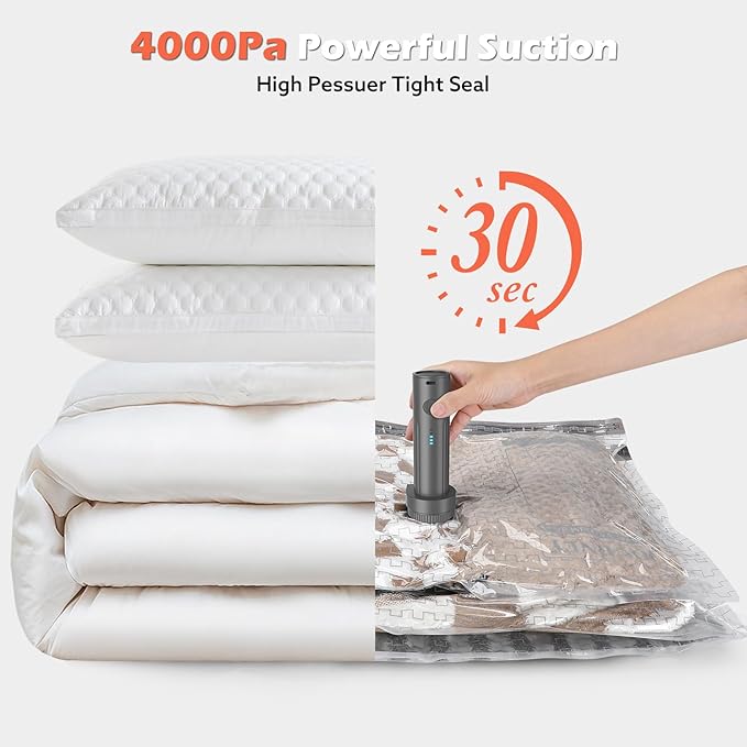 Travel Vacuum Bags with Wireless Charging Air Pump, 12 Pack Vacuum Seal Bags with 3 Sizes for Clothing Travel, Space Saver for Luggage, Business Trip, Home Storage,