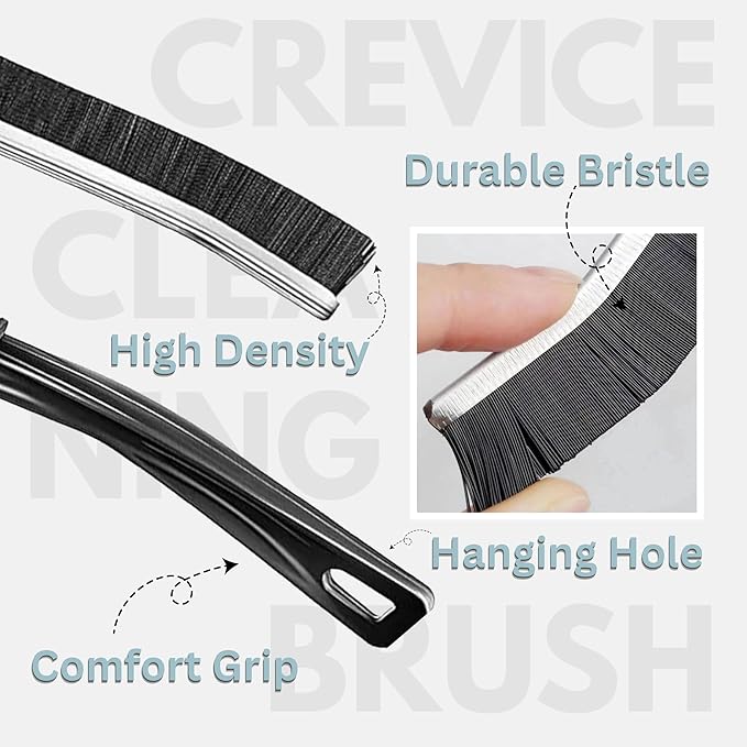CrafTreat Hard Bristle Crevice Cleaning Brush – 6 Pack (Black) – Gap Scrub Brushes for Kitchen, Bathroom, Window Tracks, Grout, Car & Tight Spaces – Household Cleaning Tool