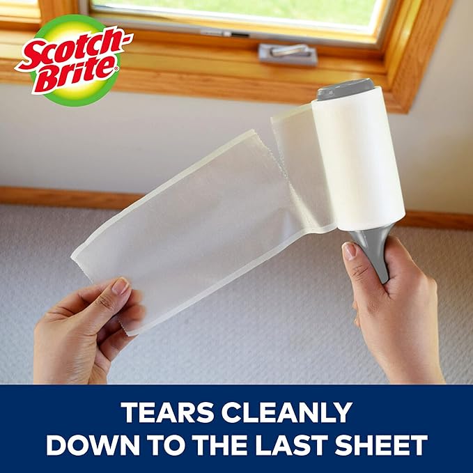 Scotch-Brite Extreme Clean Heavy Duty Lint Roller, Advanced Lint Removers for Larger Debris, Extra Sticky Lint Roller for Clothes, Pet Hair, Furniture, Cars, Offices, and More, 48 Sheets, 6 Pack