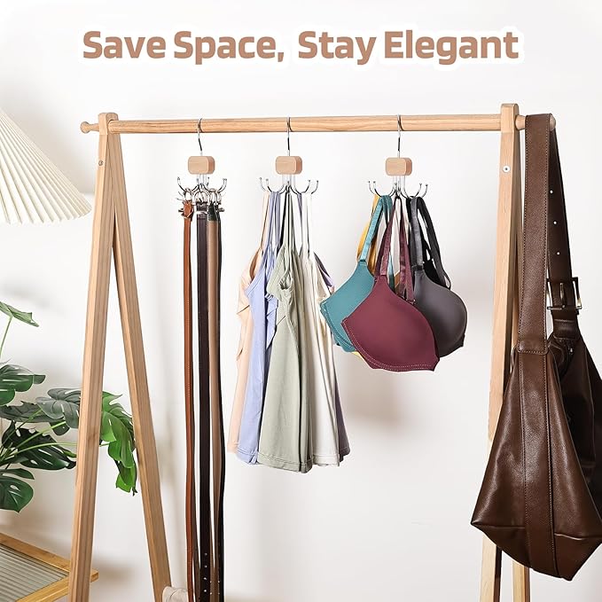 3 Pack Tank Top Hangers, 2026 Upgraded Bra Hanger for Closet Organizer & Storage, 360° Rotating & Foldable Design, Wooden Space-Saving Hanger for Tank Tops, Bras and More (Natural)