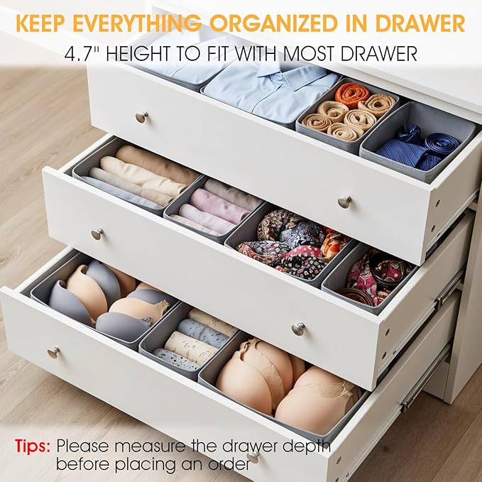 18 Pack Dresser Organizer Bins for Clothes Drawer Organizer Clothes, Underwear Bra Sock Organizers Fabric Closet Organization and Storage Dividers for Nursery Bedroom Dorm Grey