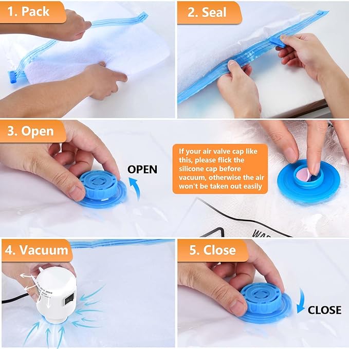 Electric Pump for Vacuum Storage Bags, 55W 5000PA Portable Travel Vacuum Pump for Various Vacuum Seal Bags, Space Saver Vacuum Storage Bag Pump for Compression Clothing, Blanket, Luggage, White
