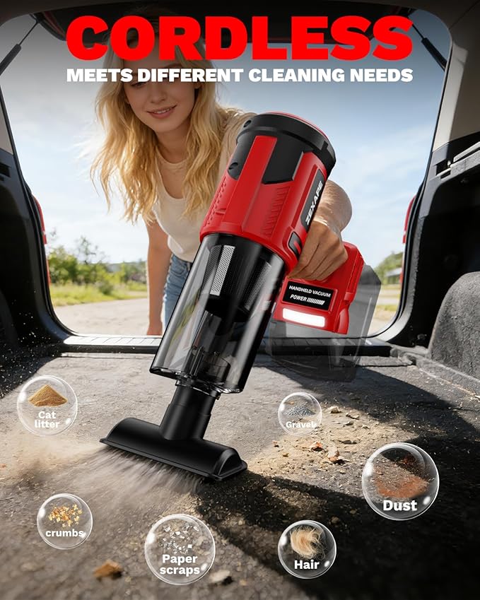 Cordless Vacuum Cleaner for Milwaukee Battery, 5 in 1 Lightweight Electric Handheld Vacuum with 3 x HEPA Filter, 20KPA Powerful Suction, 200W Brushless Motor for Carpet,Sofa,Car (Battery Not Included)