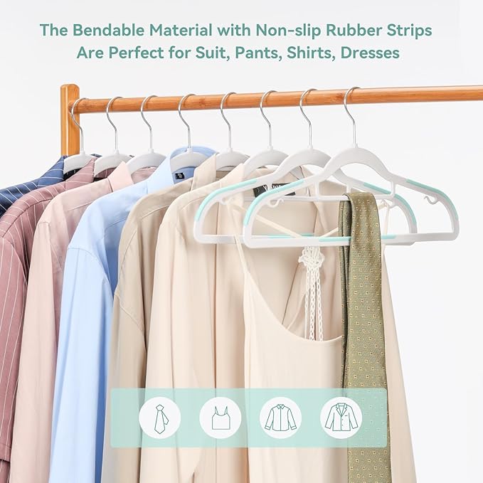 Tonswachic Pack of 30 Coat Hangers, Space-Saving Plastic Clothes Hangers, Non-Slip, 0.2 Inches Slim, 360° Swivel Silver Hook for Shirts, Pants, Suit & Wet/Dry Garments, Blue and White