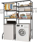 VEVOR Over Washer and Dryer Storage Shelves, 6 Tiers Laundry Room Drying Rack with Hanger Rod and Hooks, Two Rows Adjustable Washer Shelves Space Saver, for Laundry Room Storage & Organization, Black