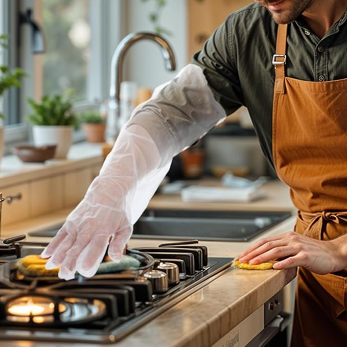 Long Sleeve Cleaning Gloves Disposable Elbow Length Plastic Sleeve Waterproof Protective Arm Gloves Cleaning Kitchen