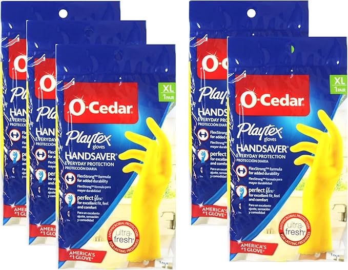 PLAYTEX HandSaver Reuseable Rubber Cleaning Gloves (X-Large, 5 Pairs), Everyday Protection Reusable Household Gloves