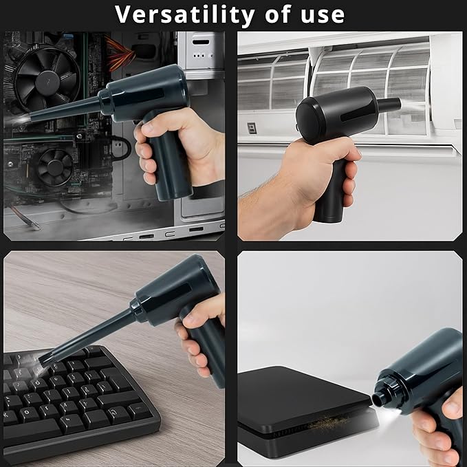 Electric Compressed Air Duster (53000 RPM) - Rechargeable Cordless Air Duster & Keyboard Cleaner for PC & Electronics - Reusable Cleaner Replaces Canned Air Spray.