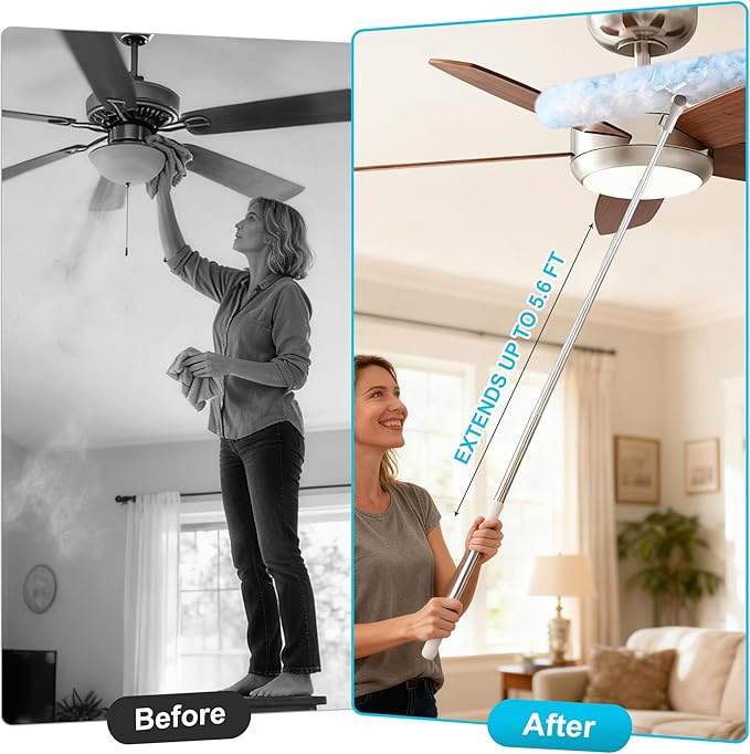 JOYMOOP 6 ft Extendable Duster Handle with 24 Heavy Refills, Compatible with Swiffer Duster Refills, Disposable Microfiber Dusting Pads for Home Cleaning, Ceiling, Fan, Window, Hard-to-Reach Areas