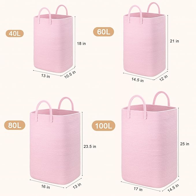 Artfeel Laundry Basket,Woven Cotton Rope Laundry Hamper,40L Versatile Storage for Dirty Clothes,Baby Toys,and Blankets in Bathroom, Nursery,and Living Room