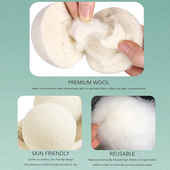 ZJchao 6 Pack Wool Dryer Balls for Laundry High Density Wool Drying Balls Reduce Static Cling Shorten Drying Time Reusable with Softener Alternative for Clothes Baby Delicates (4cm)