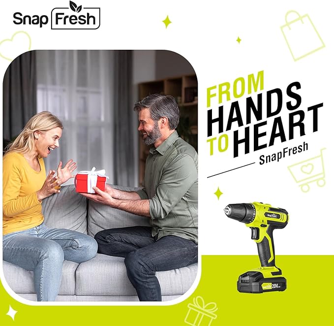 SnapFresh 20V Cordless Drill Set, 3/8" Power Drill with 2 Variable Speed, 21+1 Torque Setting, LED, 43pcs Drill Bits, Impact Driver Kit for Home,DIY-2.0Ah Battery & Fast Charger Included