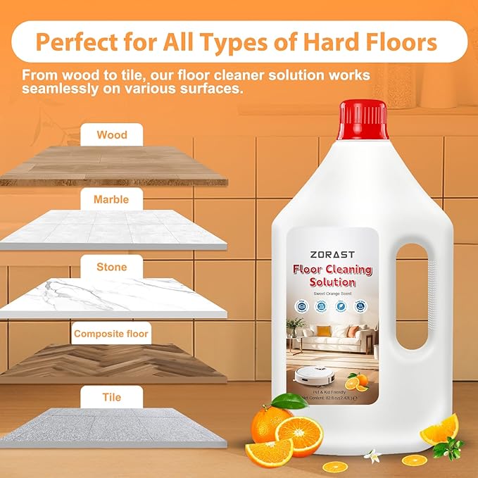 Floor Cleaning Solution Sweet Orange Scent, 82 Fl Oz, Compatible with All Roborock Mopping Robots (S7, S8, Qrevo, Q7, Q8 series), Cleans for Multiple Hard Floors, Deep Deodorization Free StainBusting