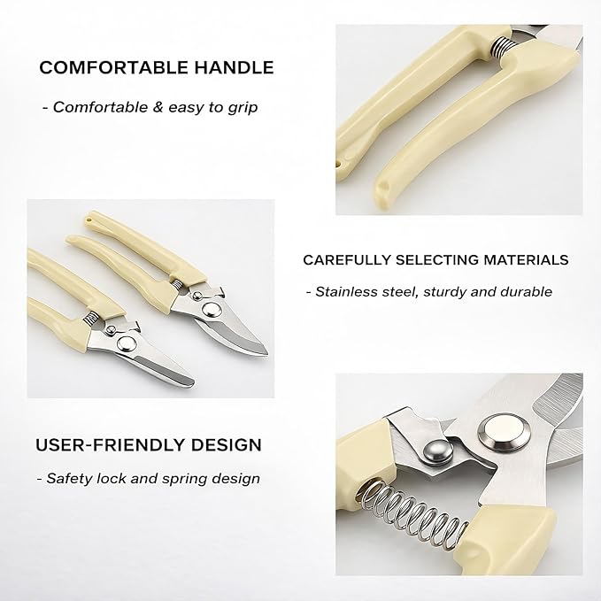 Pruning Shears,Ahoooot 2Pcs Pruning Shears for Gardening,Professional Garden Shears for Flowers, Bonsai and Fruits Picking (1pc Straight & 1pc Curved)