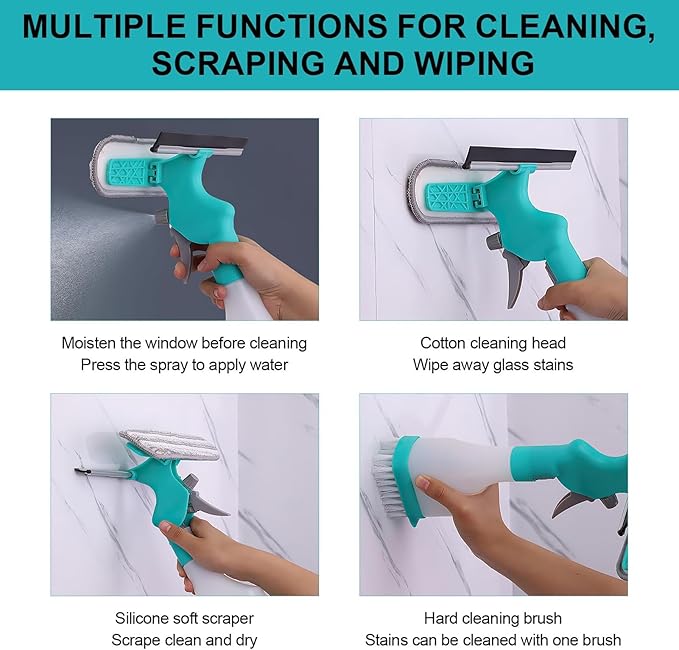 Zerodis Window Squeegee Cleaner with Spray, Mirror Scrub Pad Compact Glass Mop for Indoor Outdoor Bathroom Kitchen