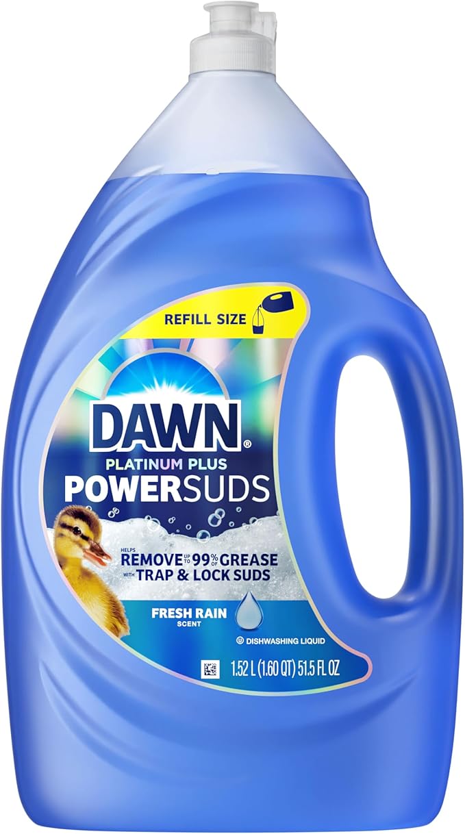 Dawn Platinum Plus PowerSuds Dish Soap Liquid, Dishwashing Liquid, Dish Detergent, Fresh Rain Scent, 51.5 fl oz (Pack of 2)