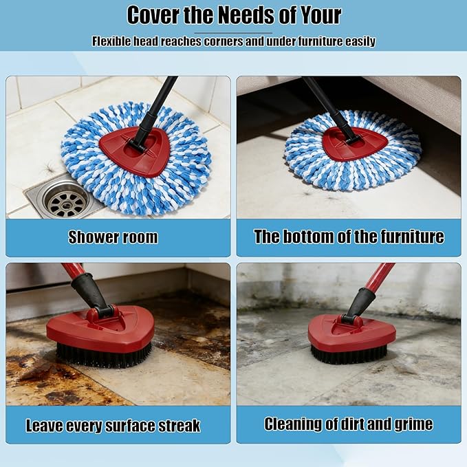 6PCS Spin Mop Replacement Heads,with Only Fit for RinseClean 2-Tank System,Machine Washable & Easy to Replace.Including 4 Spin mop Replacement Heads, 2 Brush Head