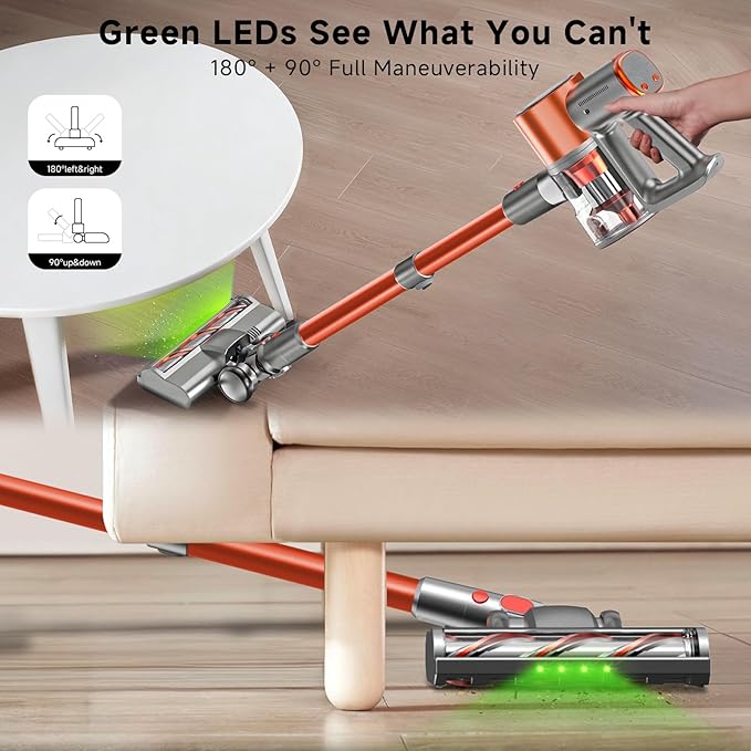 Cordless Stick Vacuum Cleaner - Lightweight Handheld Vacuum with Self Standing, Removable Battery with 45min Running Time, Anti-tangle Wireless Vacuum for Home Pet Hair/Hardwood Floor/Carpet OB