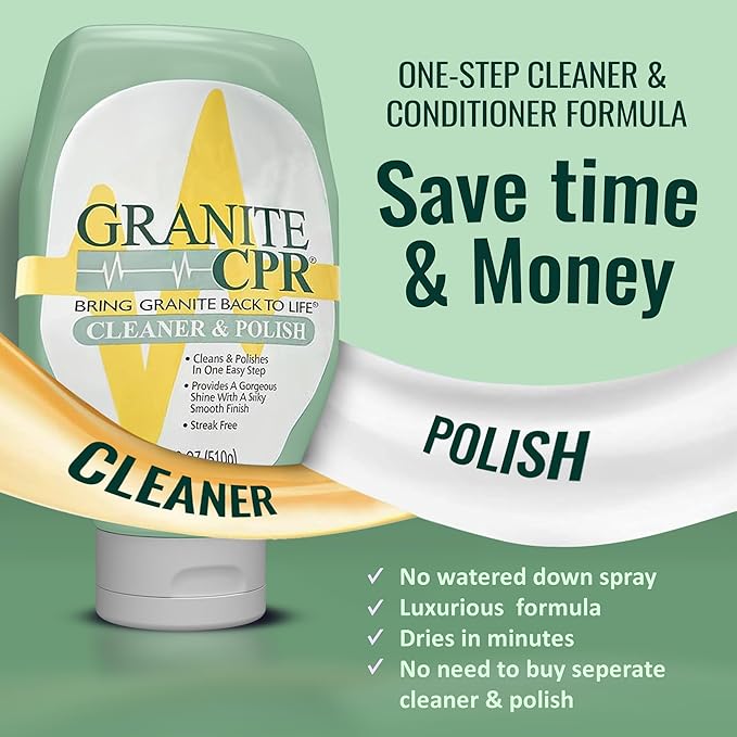 Granite CPR Cleaner & Polish Can Be Used Daily On Granite, Marble, Quartz & Corian. Leaves A Gorgeous Streak-Free Shine & Silky Smooth Finish. Cleans & Polishes All Stone Countertops In One Easy Step.