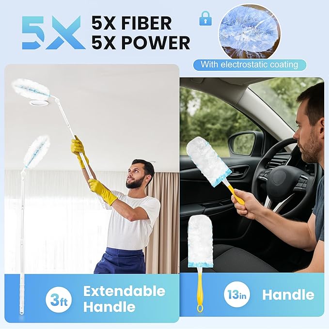 Duster Kit for Swiffer® Duster Refill: 50 Heavy Duty Refills + 2 Handles | 3X Grip & Static Tech | Car, Furniture & Electronics Dry Cleaning