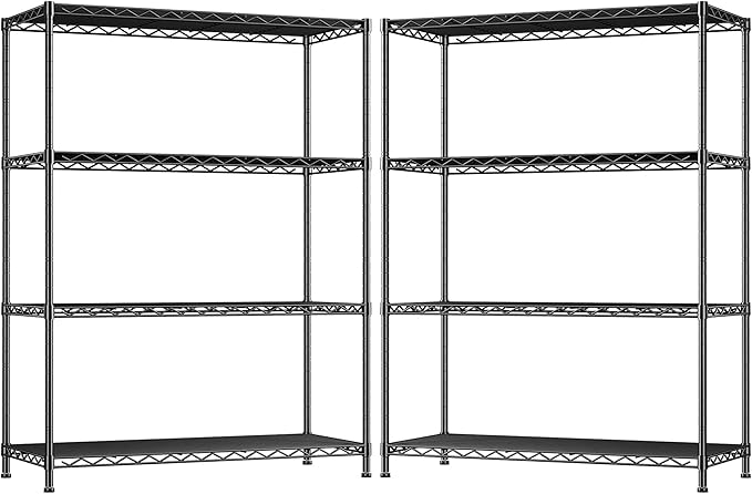 DurayLoly 4- Shelf Metal Shelving Unit Adjustable Storage Shelves Heavy Duty Garage Shelving Steel Wire Shelving for Laundry Bathroom Kitchen Pantry Closet Garage Black, 35.6Wx16Dx54H,2pc