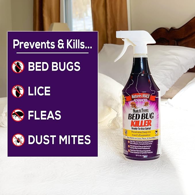 Nature’s MACE Bed Bug Killer 32 oz, Kill BedBugs Treatment, Mites, Eggs, Easy, Do-It-Yourself, Professional Bed Bug Spray, at-Home Solution, Mattress, Non-Toxic, Child & Pet Safe, Stain & Odor Free
