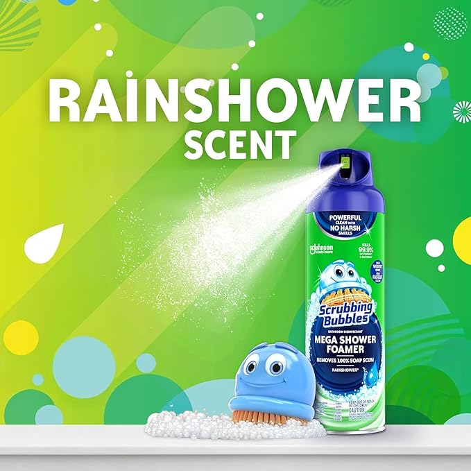 Scrubbing Bubbles Mega Bathroom and Shower Foamer Aerosol, Rainshower Scent, 20oz