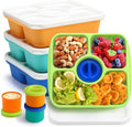 QQKO Bento Snack Box Containers for Adults Kids, 4 Pack Lunchable Meal Prep Containers Reusable, Stackable Bento Lunch Box, Food Storage Prep Containers with 4 Sauce Cups, Jewel Color, White Lid