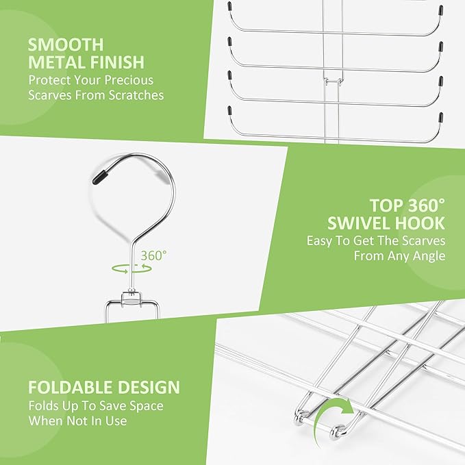 2 Pack Scarf Hanger for Closet, 40 Large Capacity Scarf Organizer, Space Saving Scarf Holder Hijab Rack Closet Organizers and Storage, Silver