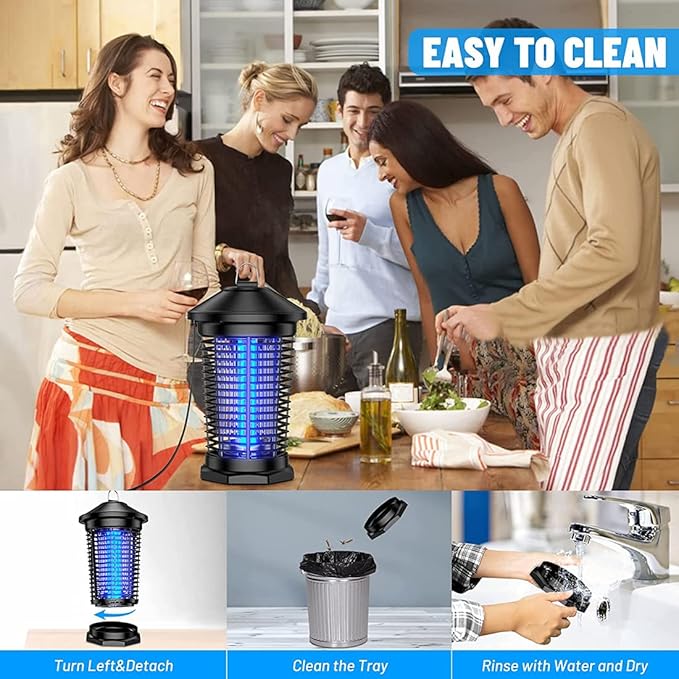 Bug Zapper Outdoor Electric, 5.8Ft Portable Mosquito Zapper Fly Zapper Indoor, 4000V High Powered Mosquito Killer Lamp, Hanging Waterproof Bug Light Zapper for Patio Backyard Home Garage Camping-Black
